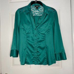 A. Byer Women's Button Up Blouse w/ Lace Detail